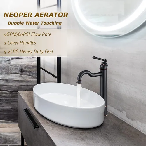 Miniatura 3 de Grifo de fregadero ORB para baño, grifo alto de un solo agujero, montaje sobre lavabo, desagüe desplegable sin desbordamiento, líneas de suministro