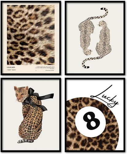 Miniatura 15 de KDHTY Juego de 4 Impresiones Artísticas de Pared Retro Rojas de Moda, Pósters de Arte de Pared Funky Retro Y2K Leopardo Caja de Cerillas Estrella