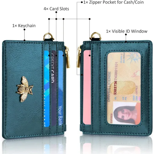 Miniatura 59 de SEAVILIA Tarjetero llavero cartera para mujer con ventana de identificación RFID monedero regalo abeja delgada minimalista pequeña cartera