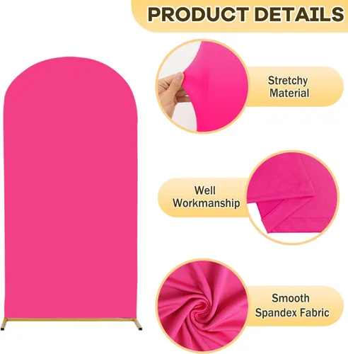 Miniatura 4 de Cubierta de Arco de 6.6 pies Rosa Intenso Spandex Cubierta de Fondo de Arco de Boda Elástica Cubierta de Soporte de Arco Superior Redondo Fucsia