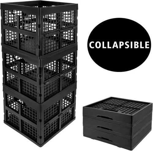 Miniatura 9 de Eslite Paquete de 3 Cajas de Almacenamiento de Plástico Plegables, Cajas Plegables para Almacenamiento, 16L (Negro)