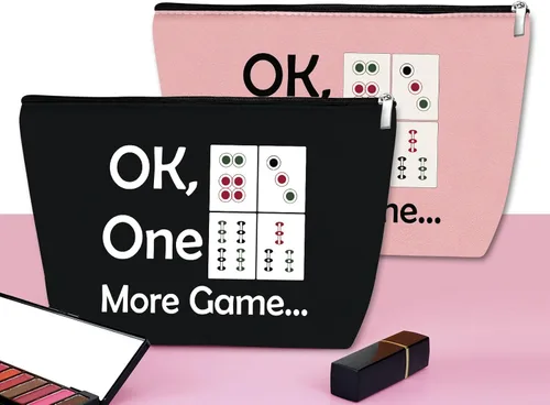 Miniatura 4 de Mxrymvu Mahjong Lovers Gift for Women Makeup Bag Mahjong Player Gifts for Friend Grandma, Negro & Rosado, Viajes