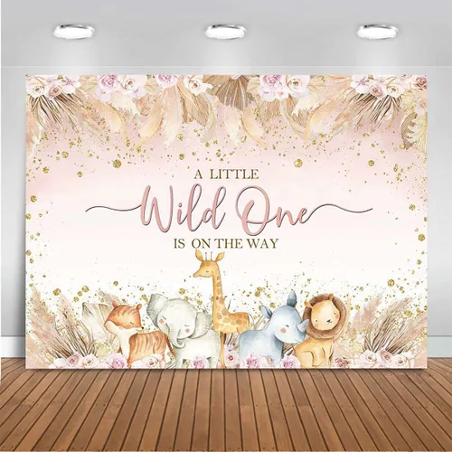 Miniatura 8 de Mocsicka Telón de fondo para baby shower de safari para niños, diseño bohemio, animales de la selva, un poco salvaje, uno está en el camino, vinilo