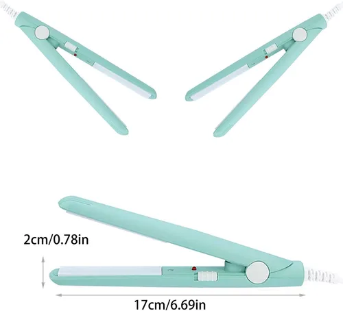 Miniatura 4 de Mini plancha de pelo 2 en 1 recto y rizado Plancha de cerámica turmalina placa 100-240V 20W US Plug (verde)