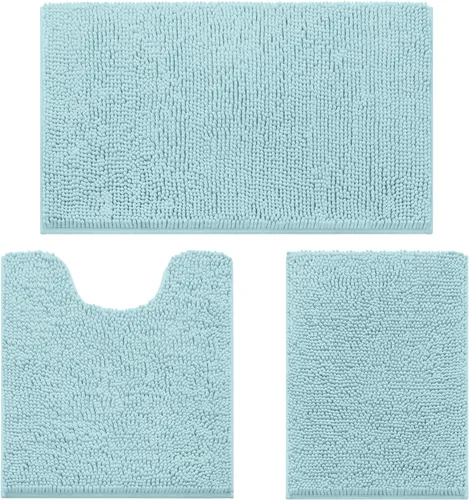 Miniatura 24 de HOMEIDEAS Juego de 3 alfombras de baño, ultra suaves, antideslizantes, absorbentes, de chenilla, juego de alfombrillas de baño para inodoro (beige)