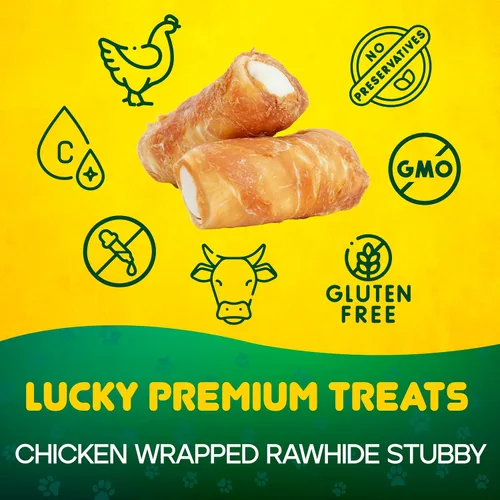 Miniatura 2 de Lucky Premium Treats Golosinas para perros envueltas en pollo, palitos de piel crudos hechos en Estados Unidos para perros de tamaño extra grande
