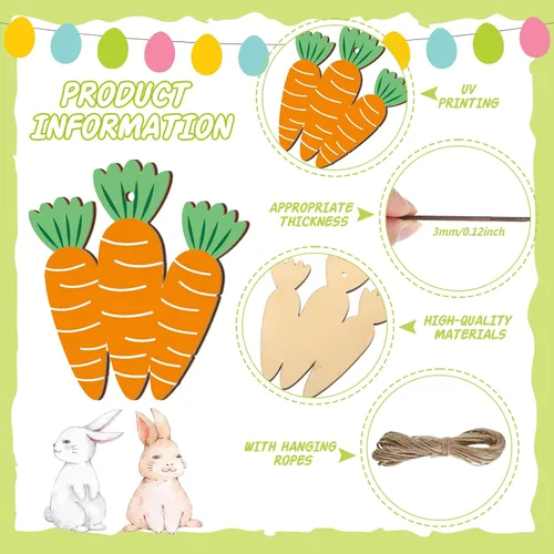 Miniatura 4 de Kathfly 32 piezas de adornos de Pascua para árbol pequeño de madera, decoraciones de Pascua feliz, huevos de conejo, adornos colgantes de gnomo