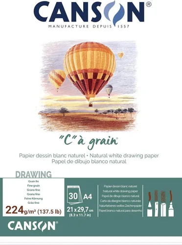 Miniatura 8 de Canson "C à Grain A3 - Bloc de papel blanco para dibujo y boceto, 30 hojas, textura de grano fino, pegado en un lado corto, ideal para artistas