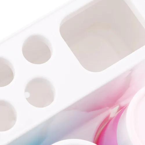 Miniatura 4 de Soporte para cepillo de dientes de 5 agujeros, soporte para pasta de dientes, organizador de baño con 3 tazas de enjuague para conjunto familiar