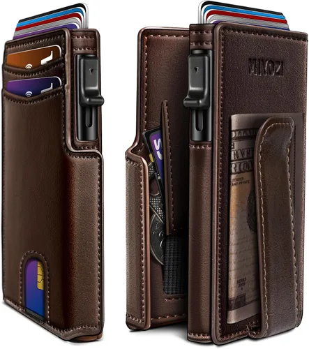 Miniatura 9 de miyozi Billetera para hombre, con clip para dinero, bolsillo para monedas, ventana para identificación, delgada, bolsillo frontal con bloqueo RFID