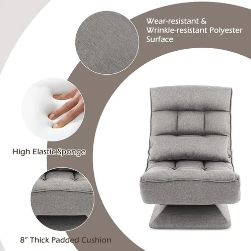 Miniatura 8 de Giantex Silla giratoria ajustable para el suelo, silla de videojuegos de 5 posiciones con base giratoria, marco de acero, almohada lumbar de masaje