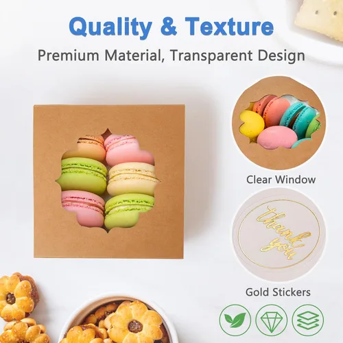 Miniatura 4 de Shallive Cajas de galletas pequeñas de 4 pulgadas, 50 piezas, marrón - Cajas de dulces de panadería con ventana para regalar, contenedores de papel