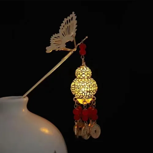 Miniatura 11 de Gancho de pelo con luz de linterna Bincout Meerore, accesorio de pelo con borla enrollada, estilo antiguo, para mujer #04