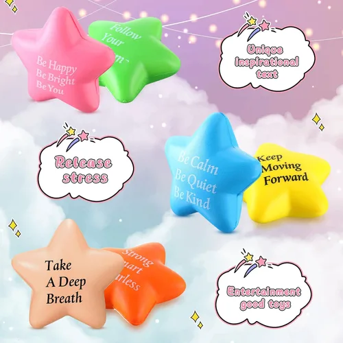 Miniatura 6 de Leyndo 100 bolas de estrés con forma de estrella a granel con citas motivacionales para aliviar el estrés de 2.2 pulgadas, mini bola de estrés