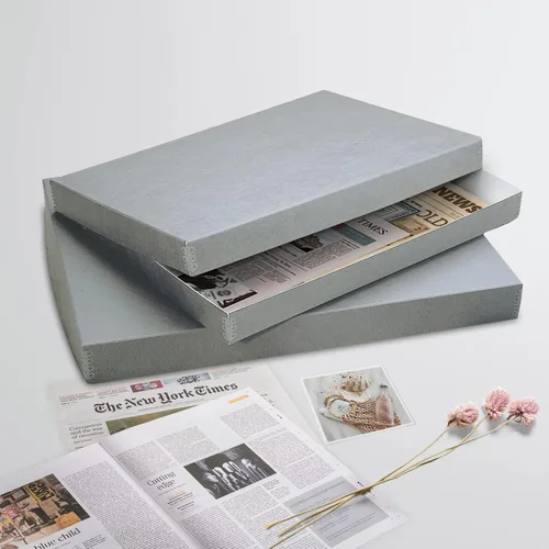 Miniatura 2 de Lineco, Archival - Caja de almacenamiento para preservación de periódicos, diseño frontal con borde de metal, organizador de archivos sin ácidos
