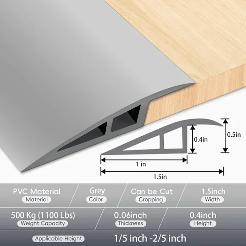 Miniatura 2 de Tira de transición de piso de vinilo para umbral de puerta, autoadhesiva, 36 pulgadas, umbrales para puertas, tiras de transición reductoras de Gris