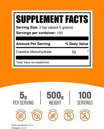 Miniatura 2 de Polvo micronizado de creatina monohidrato de BulkSupplements, 99,99% fórmula pura de alto rendimiento, pre/posentrenamiento, musculación/crossfit