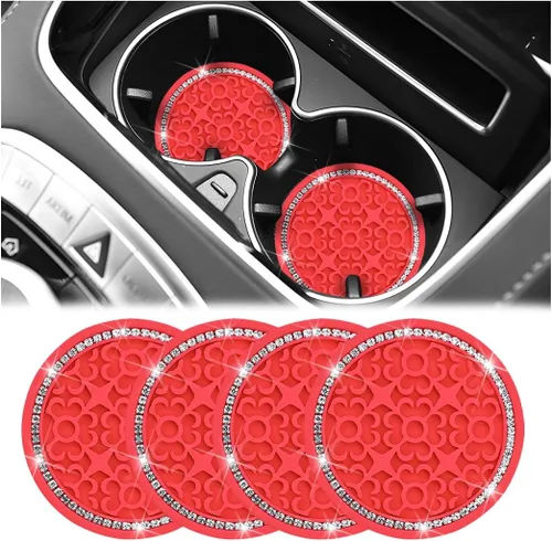 Miniatura 7 de Zpana – Portavasos para automóvil con diamantes de imitación, 4 unidades, 2.75 pulgadas, silicona con cristales de strass, tapetes antideslizantes