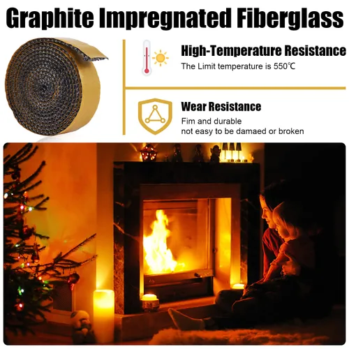 Miniatura 3 de Sello de cinta para chimenea, 1 x 1/8 x 79 pulgadas, sello de cuerda de fibra de vidrio autoadhesivo, junta de estufa de madera, cinta plana