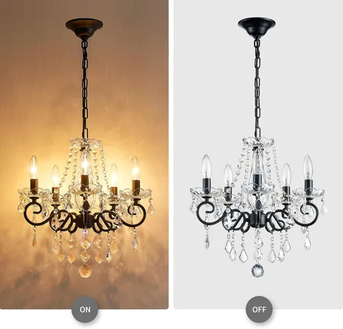 Miniatura 4 de ANJIADENGSHI Candelabro pequeño de cristal, moderno candelabro negro para comedor, mini lámpara colgante de cristal para dormitorio, lámpara