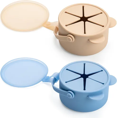 Vasos de silicona antiderrames para niños pequeños – Recipientes portátiles para aperitivos para bebés con tapa a prueba de polvo – Vasos a prueba