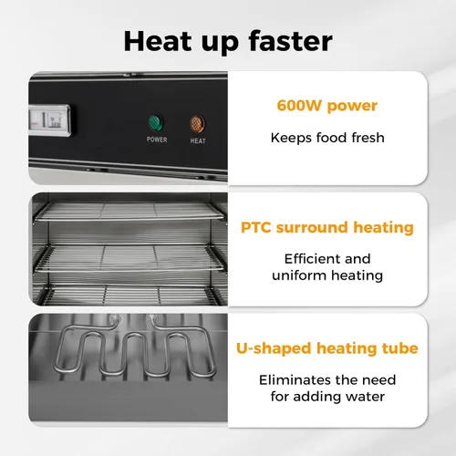 Miniatura 5 de Calentador de alimentos de caja caliente, horno eléctrico de calentamiento comercial de 5 estantes, armario de sujeción con calefacción de encimera