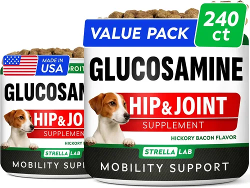 Miniatura 7 de Golosinas de glucosamina para perros, suplemento para articulaciones con aceite de pescado omega-3, condroitina, MSM, masticables de movilidad