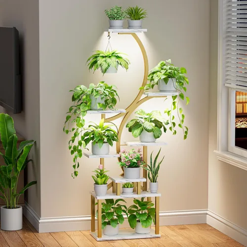Miniatura 13 de Soporte para plantas con luces de cultivo para plantas de interior, estante esquinero alto de 8 niveles con luz de espectro completo, en forma de S