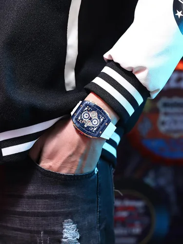Miniatura 5 de Relojes cronógrafo de lujo para hombre correa de goma clásico impermeable fecha analógico reloj de cuarzo