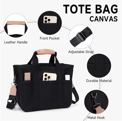 Miniatura 3 de Moonelo Everything - Bolsa de lona con múltiples bolsillos, bolsa de mano con compartimentos, bolsa de mano para mujer