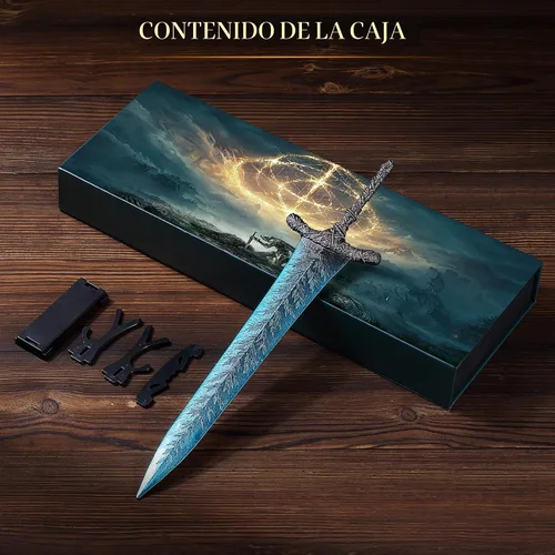 Miniatura 7 de RACEROCKET Elden Ring Espada de la Luna Oscura Gran espada de caballero recto Modelo de espada de metal de artes marciales de 11.8 pulgadas