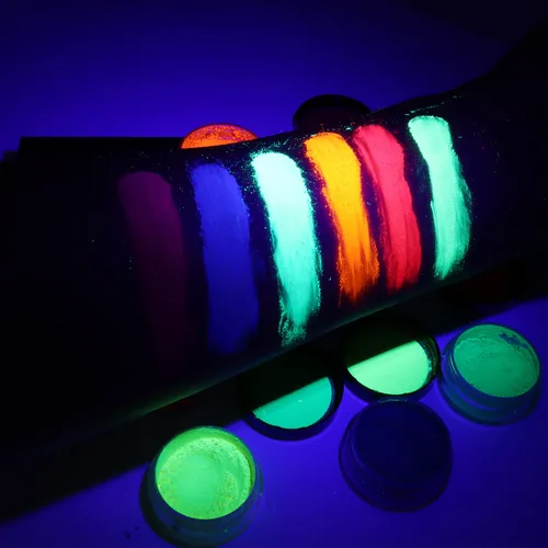 Miniatura 7 de Polvo de pigmento reactivo UV neón para maquillaje con luz negra, sombra de ojos fluorescente ultra brillante para fiestas rave y festivales, arte