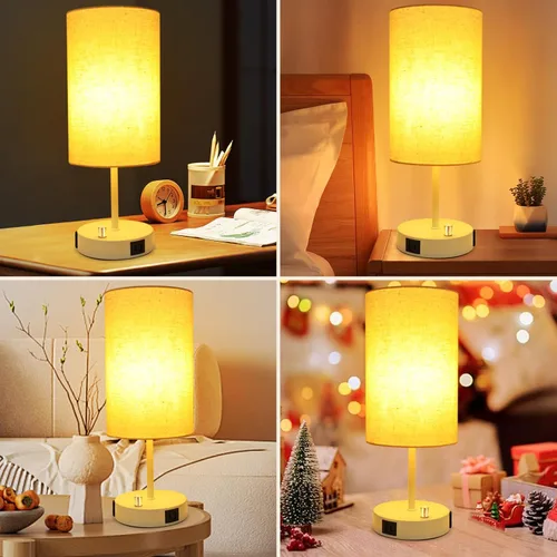 Miniatura 8 de LTBLIGHT Lámpara de mesita de noche con puerto USB + salida de CA, lámpara de escritorio regulable de 3 vías, lámpara pequeña de base blanca