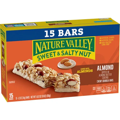 Miniatura 5 de Nature Valley Barras de granola de nueces dulces y saladas, almendra, 15 barras, 18 onzas