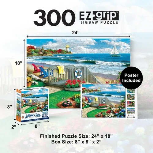 Miniatura 2 de MasterPieces Rompecabezas de 300 Piezas EZ Grip – Escena de Playa Coastal Getaway – Rompecabezas de Piezas Grandes para Personas Mayores, Adultos