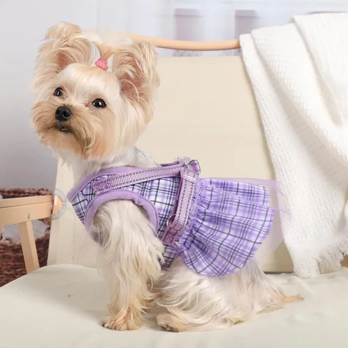 Miniatura 2 de Vestidos de perro para perros pequeños, ropa para niña, vestido de cachorro, arnés con falda, anillo en D para perrito y paseo de mascotas, ropa