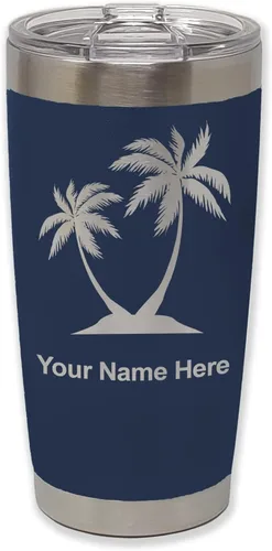 Miniatura 20 de LaserGram Vaso aislado al vacío de 20 onzas, palmeras, grabado personalizado incluido (negro)