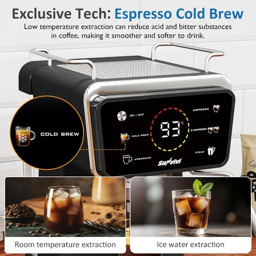 Miniatura 3 de Máquina de café expreso y americano con infusión fría, cafetera helada con infusión doble molida/cápsula, pantalla táctil, espumador de leche
