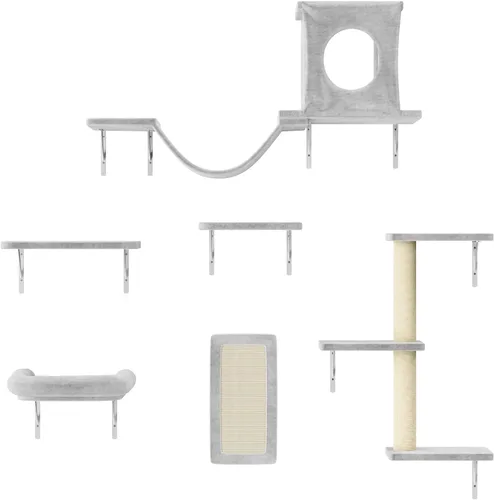 Miniatura 9 de NUNU LAB Estantes de muro para gatos, juego de 6 piezas de lujo montado en la pared, muebles para gatos interiores con 1 casa tipo condominio, 2