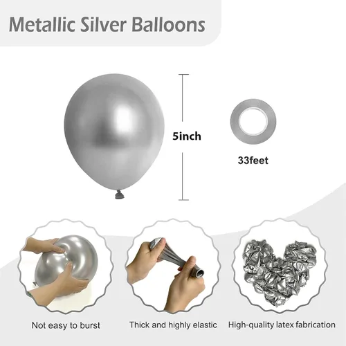 Miniatura 2 de FOTIOMRG 120 globos plateados metálicos de 5 pulgadas, pequeños globos de látex plateado cromado para fiesta, calidad de helio, para cumpleaños