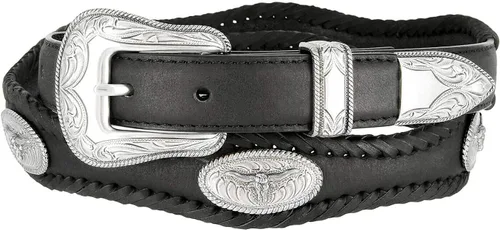 Longhorn SteerGold Star Conchos Ranger Cinturón Western Cowboy Cowgirl Cuero Genuino Cinturón Trenzado, Tamaño Hasta 60 pulgadas
