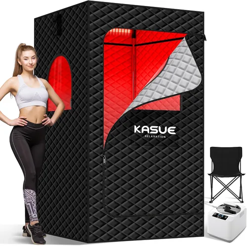KASUE Tienda de sauna de vapor portátil para el hogar, sauna infrarroja con vapor de 3 L, 9 niveles de temperatura y temporizador de 99 minutos, 5