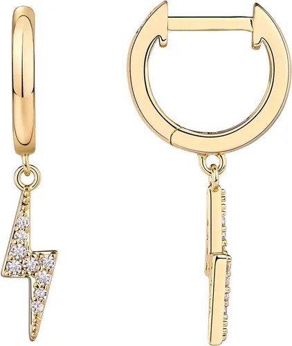 PAVOI Aretes colgantes de plata de ley S925 chapados en oro de 14 quilates para mujer, diseño de estrella, cerradura, mariposa, luna, relámpago,