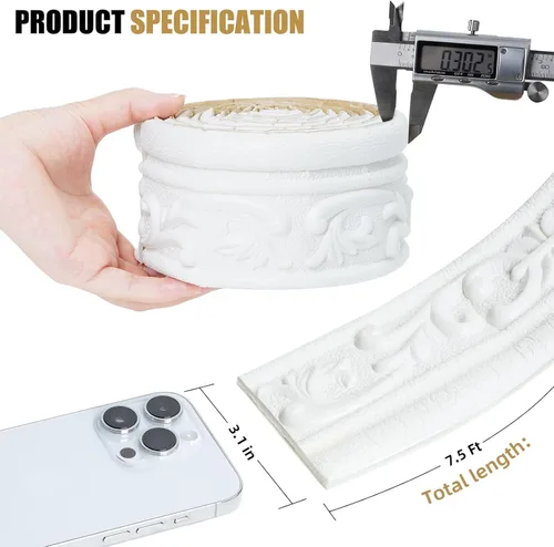Miniatura 2 de Moldura de espuma autoadhesiva de 90 x 3.1 pulgadas, borde de papel tapiz de moldura de corona, líneas de bordes de pared 3D, base de pared
