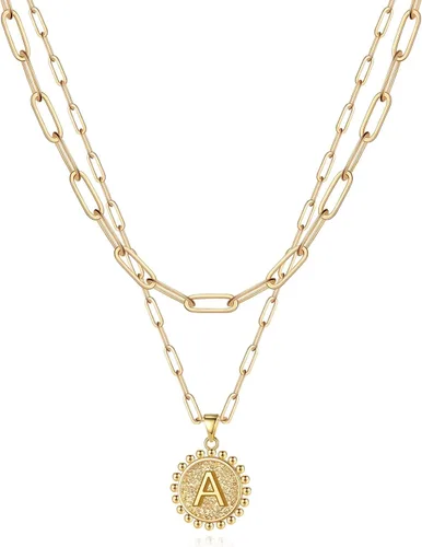 Yoosteel - Collares con inicial de oro para mujeres y niñas, chapado en oro de 14 quilates delicada cadena de eslabones escalonados con clip y dije