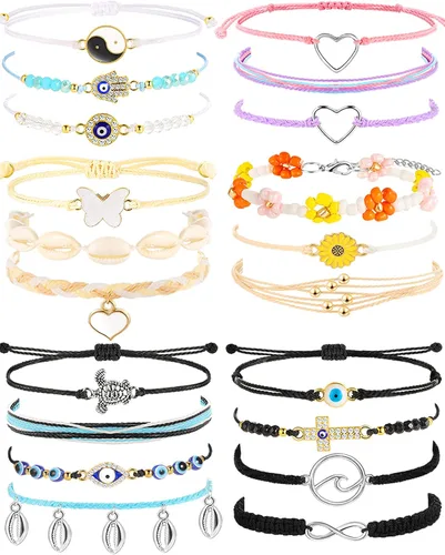 20 Pieces String Bracelets for Women Teen Girls, Boho Waterproof Adjustable Evil Eye Bracelets Pack, Cute Handmade Friendship Bracelets Preppy