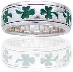 Miniatura 2 de Anillo de plata de ley con trébol irlandés verde de tres hojas para meditación con trébol irlandés (tallas 4, 5, 6, 7, 8, 9, 10, 11, 12, 13, 14, 15)