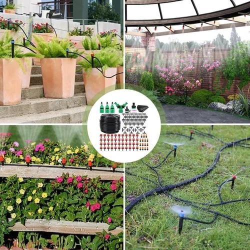 Miniatura 8 de Kit automático de riego por goteo para invernadero, patio y jardín - Sistema de riego de micro nebulización con boquillas ajustables, temporizador