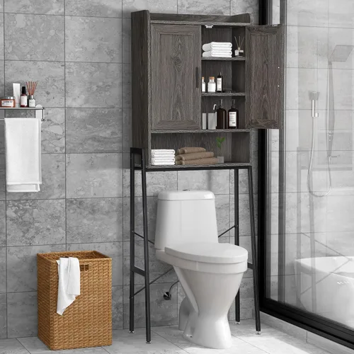 Miniatura 8 de apexnova Gabinete de almacenamiento sobre el inodoro, estante organizador de baño de madera que ahorra espacio sobre el inodoro con puerta doble