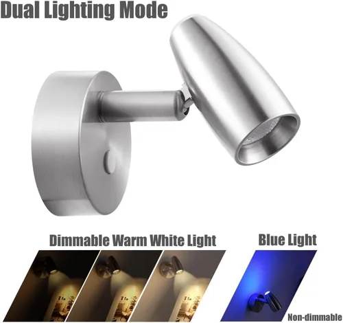 Miniatura 2 de Luz de lectura para RV de 12V, foco LED giratorio con cargador USB rápido y luz nocturna azul, luz de lectura para dormitorio de caravana/remolque